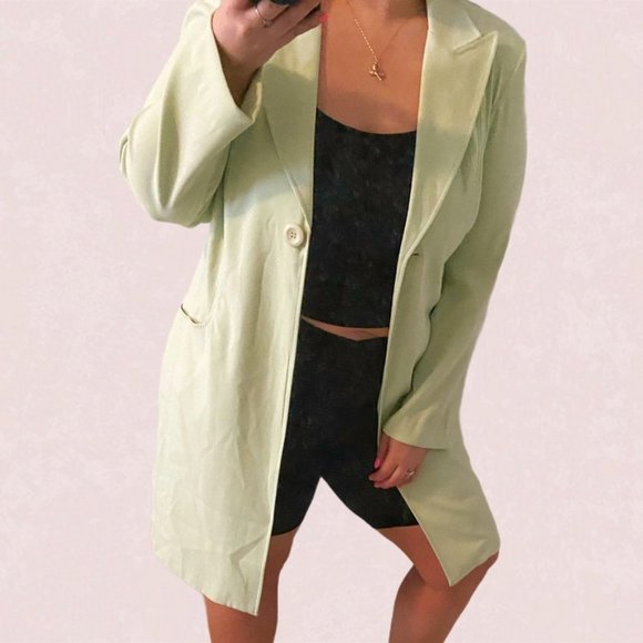 Vintage Jackets & Blazers - Vintage 90's pastel green long line blazer jacket